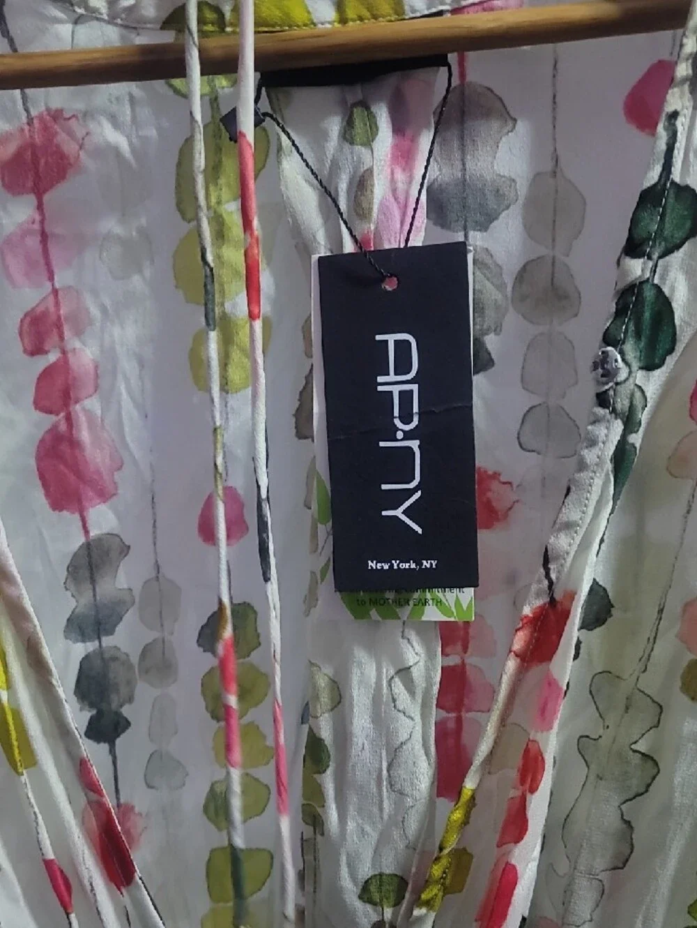 APNY Watercolor Leaf Print Lightweight Blouse - White with Red & Green - Picture 3 of 5